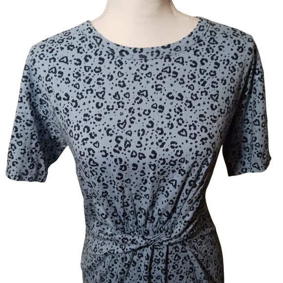 NEW Aerie Blue Heart Leopard Print T-shirt Dress Knot Front Size S - Picture 3 of 11